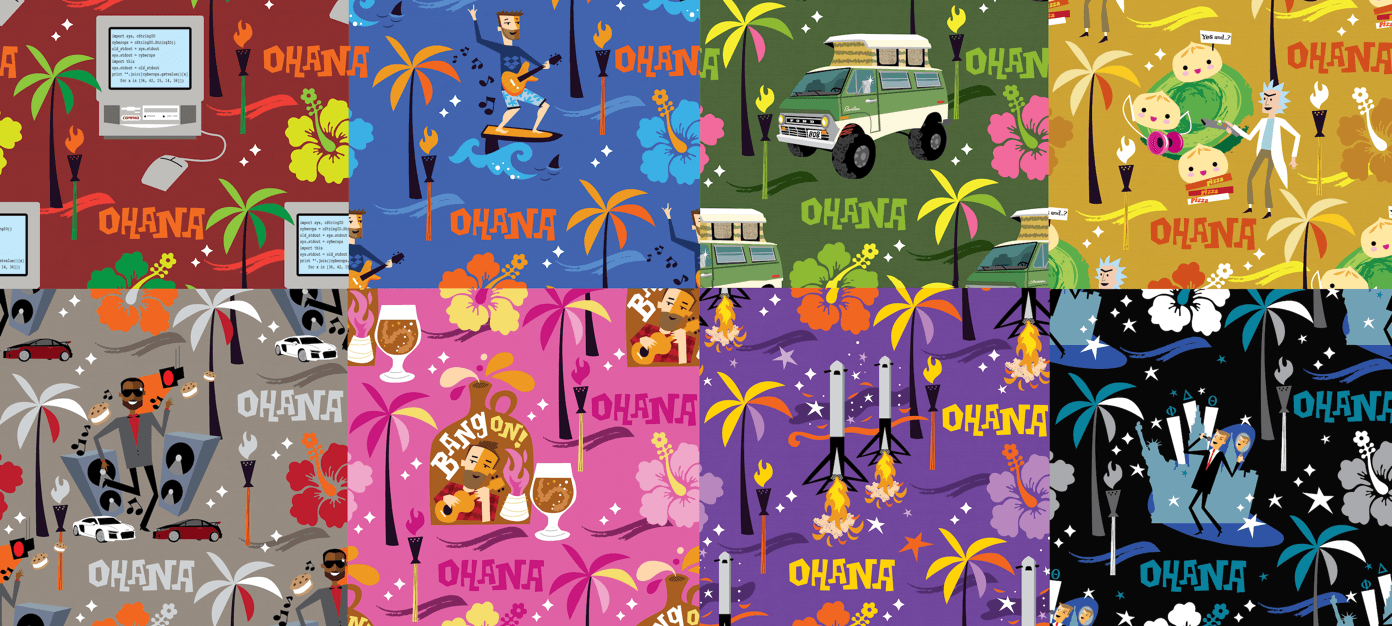 Custom Ohana shirts laid out flat